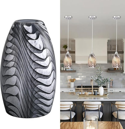 Black Gray Oval Glass Lamp Shade Only Art Marble Glass Light Shades for Kitchen Island pendant Lights Covers Light Fixture Replacement for Mini Pendant Ceiling Lights Chandelier 1pack