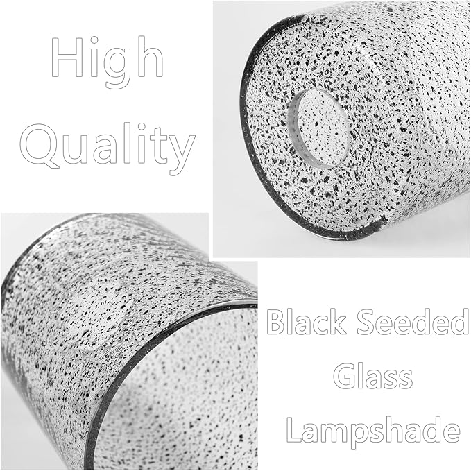 1 Pack Black Seeded Glass Lampshade, Cylinder Black Seeded Glass Lamp Shade with 1-5/8" Fitter, 4.72" Lampshade Replacement for Table Lamps, Wall Sconces