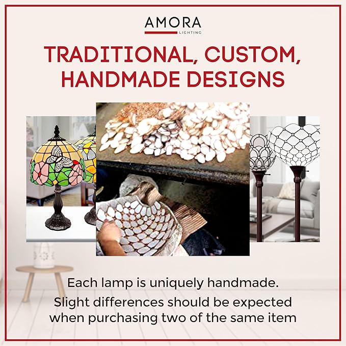 Amora Tiffany Style Floor Lamp Arched Vintage Antique 62" Tall Stained Glass Brown Red Tan Traditional Light Decor Bedroom Living Room Reading Gift AM344FL12 Lighting