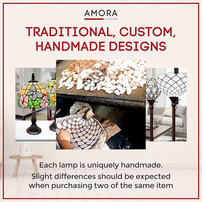 Amora Tiffany Style Floor Lamp Arched Vintage Antique 62" Tall Stained Glass Brown Red Tan Traditional Light Decor Bedroom Living Room Reading Gift AM344FL12 Lighting