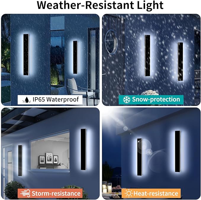 Mikeru 23.6" 2Pack Outdoor Wall Sconce 6000K Cool White - IP65 Waterproof Black Exterior Light, Hardwired Wall Mounted Fixture for Porch, Patio & Entryway | Non-Dimmable Weatherproof Design