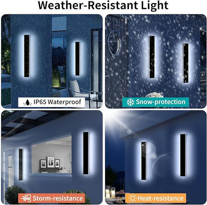 Mikeru 23.6" 2Pack Outdoor Wall Sconce 6000K Cool White - IP65 Waterproof Black Exterior Light, Hardwired Wall Mounted Fixture for Porch, Patio & Entryway | Non-Dimmable Weatherproof Design