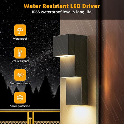 tewei Modern LED Outdoor Wall Sconce 30W Exterior Lighting Fixtures, Black Outside Lights for House Integrated LED Outdoor Wall Mount Lights for Front Porch Garage, Warm White 3000K, 1 Pack