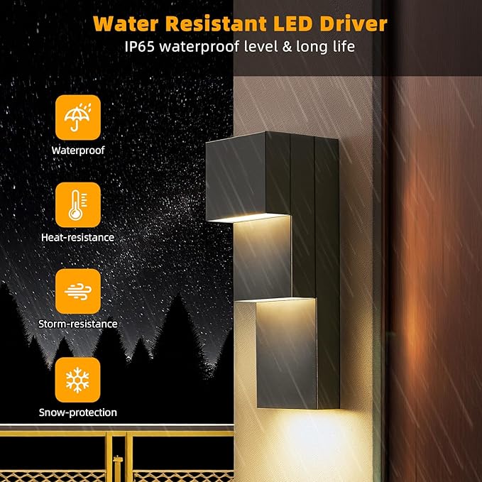 tewei Modern LED Outdoor Wall Sconce 30W Exterior Lighting Fixtures, Black Outside Lights for House Integrated LED Outdoor Wall Mount Lights for Front Porch Garage, Warm White 3000K, 2 Pack