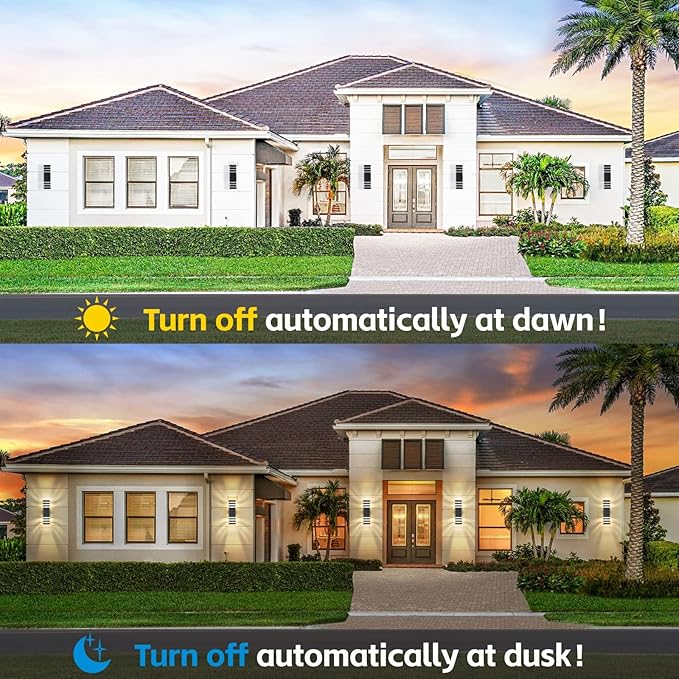 DASTOR 4 Pack Dusk to Dawn Light Fixture, Modern Wall Lights Brown Exterior Sconce for House, 3000K Up and Down Outdoor Porch Lights Wall Sconce for Garage Patio