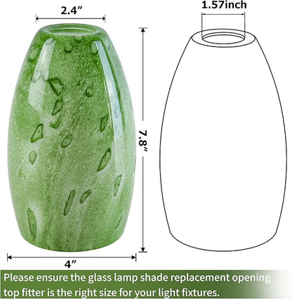 3 Pc Green-plant Oval Pendant Light Shades Only,GO&SO Hand Blown Glass Pendant Lamp Shade,Fitter 1.57 ",Height 7.8 ",Max Diameter 4 ",Stained Glass Pendant Lights Kitchen Island Replacement Lamp Shade