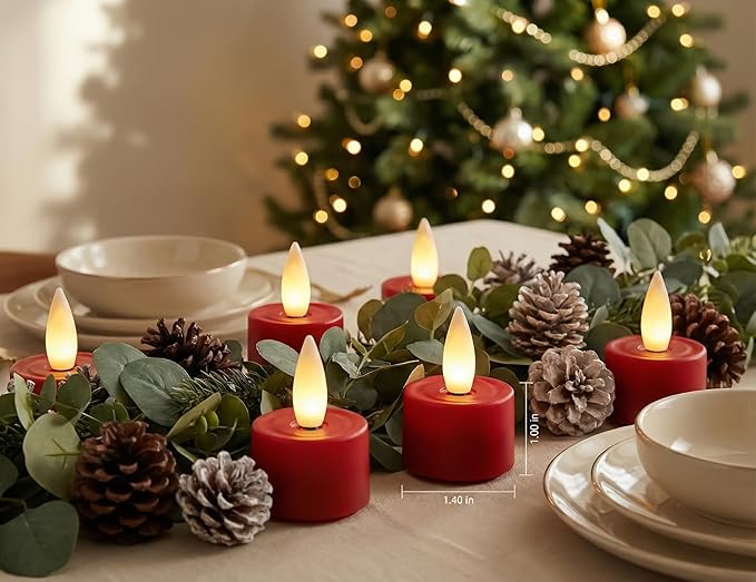 Rechargeable Flameless Candle with Remote Timer, 3D Moving Flame Real Wax Led Candles (Includes Remote Control, Charging Base, and USB Cable) (Red, 1.4in)