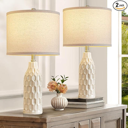 Luvkczc 24.8" Ceramic Table Lamps Set of 2 with Color Temperature & Bulbs Included - Bedside Lamps for Nightstand, Living Room, Bedroom, Home Office Decor