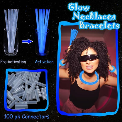 ILHSTY 100 pk 8'' Blue Glow Sticks Glow Necklaces In The Dark Party Favor Supplies Bright GlowSticks Bulk for Birthday Valentine Carnival Christmas New Year Halloween 4th of July Party (Blue*100)