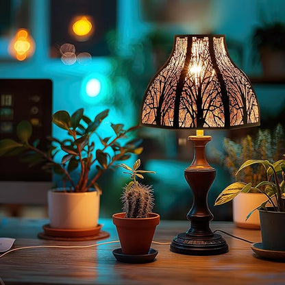 Etched Forest Large Metal Lampshade 5.32 X 13 X 9.5 Inch 8-Petal Lotus Shape Fits for Floor Lamp Table Lamp for Living Room Bedroom(Bronze Gold), Spider Fitter Lamp Shade