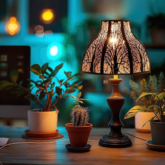 Etched Forest Large Metal Lampshade 5.32 X 13 X 9.5 Inch 8-Petal Lotus Shape Fits for Floor Lamp Table Lamp for Living Room Bedroom(Bronze Gold), Spider Fitter Lamp Shade