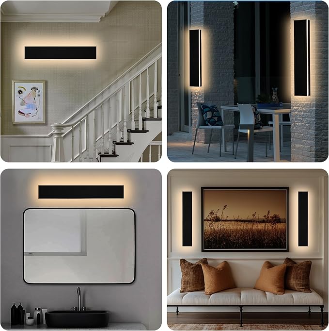2 Pack 24 inch Linear LED Outdoor Wall Lights, 17W 5CCT Color Selectable Outside Garage Lights Wall Mount 4.3 Inch Wide Dimmable Black Porch Lights, Waterproof IP65