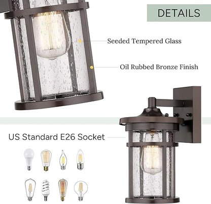 Casia Outdoor Wall Sconces, Exterior Wall Lantern, Farmhouse Porch Lighting Fixture, Front Door Mounted Lights, Outside Lighting Lamp for Patio, Porch, Garden,Balcony(Oil Rubbed Bronze, 12" H)