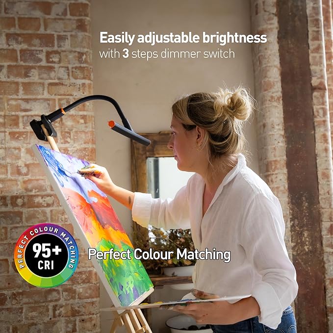 Daylight Company Easel Lamp Go™ Premium 95+ CRI LED Art Lamp with 3-Step Dimmer, USB-C Cable, and Built-in Battery for Superb Color Reproduction and Uninterrupted Illumination