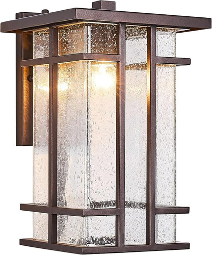Rustic Dusk to Dawn Outdoor Wall Light Fixture 13.8"H Oil Rubbed Bronze Exterior Wall Sconces with Seeded Glass Sensor Outdoor Wall Lantern for House Patio Porch Entryway Garage Wall Lamps Waterproof
