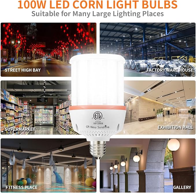 800W Equivalent Led Corn light bulbs , 12000 Lumen LED Corn Bulb 80W 5000K Daylight White Lamp,E26/E39 Medium Mogul Base,2-Pack Large Area Lights For Outdoor Indoor Warehouse Garage High Bay Lighting