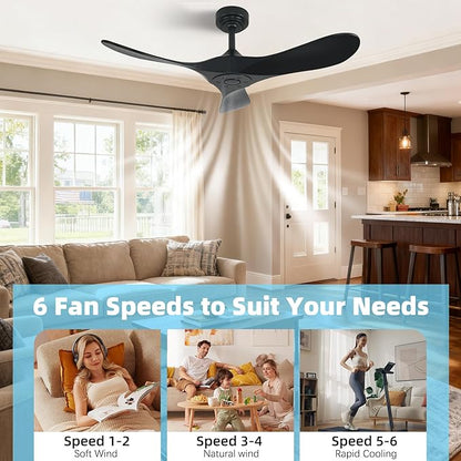Outdoor Ceiling Fan Without Light, 42Inch Smart Ceiling Fan with Remote & Voice Control for Alexa/Google, 3-Blade Wood Fan, Quiet DC Motor, 6 Speeds for Patio, Porch, Farmhouse, Black