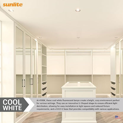 Sunlite 40541 PLD13/SP41K/10PK Double Twin Tube Compact Fluorescent Lamp, PLD 2-Pin, 13 Watts, 660 Lumens, 4100K Cool White, 2-Pin (GX23-2) Base, 10 Pack