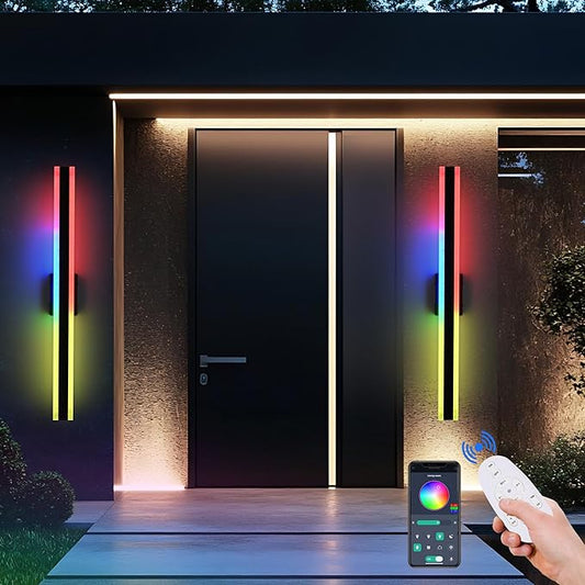 TODOLUZ 2-Pack 40-Inch Outdoor RGB Long Linear Wall Light Fixture, IP65 Waterproof 24W LED Exterior Wall Sconce Lighting with Remote Control for Indoor Party Garage