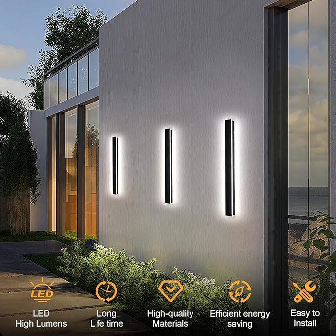 2pcs Modern Long Outdoor Wall Light 31.5 in Black Exterior Wall Lighting IP65 Waterproof Garage Outdoor Wall Sconce 3000K-6000K Dimmable LED Lights Linear Wall Light for House Porch Patio