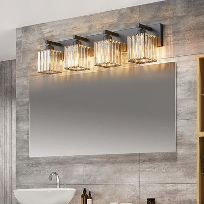 Modern Bathroom Vanity Light 4-Lights Modern Black Crystal Wall Light Bathroom Vanity Light Fixtures