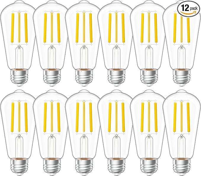 Sunco 12 Pack Vintage LED Edison Bulbs, 75W Equivalent 8.5W, 1000 LM, Dimmable ST58 Filament, ST18 4000K Cool White, E26 Medium Base, Clear Glass Light Bulbs