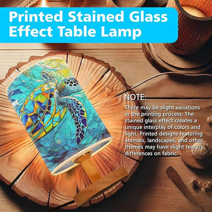 Sea Turtle Table Lamp LED 3-Color Pressed Bedside, Sea Turtle Shade Lamp with Wood Base for Bedroom Living Room Desk Office TL01