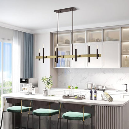 Livex Lighting 49338-07 8 Light Bronze Linear Chandelier, Bronze w/ Antique Brass Accents, 9.25 x 48 x 42