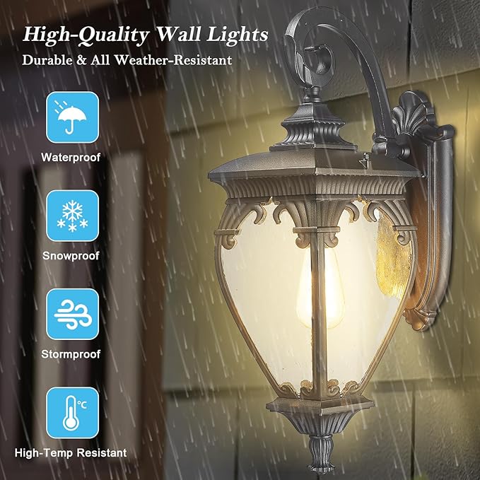 Large Outdoor Wall Lights Exterior Lighting Fixtures, 24.6 Inch Waterproof Large Outdoor Lanterns for Porch Light Fixture, Black Exterior Sconce Light for Outside House Patio Garage