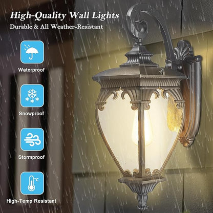 Large Outdoor Wall Lights Exterior Lighting Fixtures, 24.6 Inch Waterproof Large Outdoor Lanterns for Porch Light Fixture, Black Exterior Sconce Light for Outside House Patio Garage