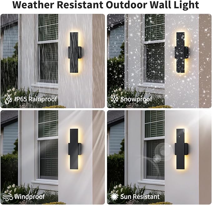 2 Pack 15.75 inch Modern LED Outdoor Wall Light, 3000K 4000K 5000K 10%-100% Dimmable Lights for Outside, IP65 Waterproof Exterior Long Wall Lights for House, Porch, Garage, Patio, Yard, Entrance Black