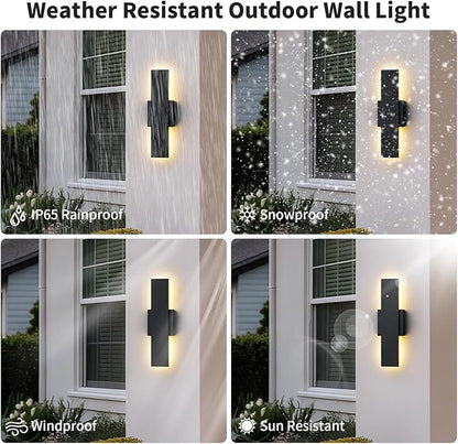 2 Pack 15.75 inch Modern LED Outdoor Wall Light, 3000K 4000K 5000K 10%-100% Dimmable Lights for Outside, IP65 Waterproof Exterior Long Wall Lights for House, Porch, Garage, Patio, Yard, Entrance Black
