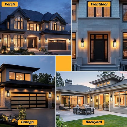 19" Dusk to Dawn Outdoor Lighting 2 Pack, Large Dusk to Dawn Outdoor Wall Lights, Black Sensor Porch Lights Outdoor Exterior Lighting Fixtures Wall Mount for House Garage -with Gold Trim