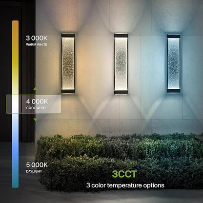 ASD LED 24" Bubble Glass Wall Light Fixture, Outdoor & Indoor Seeded Sconce | 3CCT, Waterproof, Dimmable, Up-Down Glow, ETL Listed | 22W 530LM 3000-5000K 100-277V | Porch Lighting | Black, 2 Pack