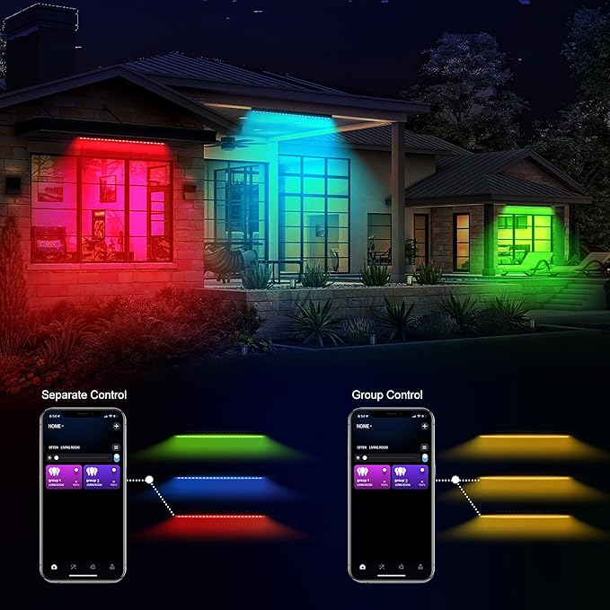 Smart Outdoor RGBCW LED Light Bar 20″, Color Changing Wall Washer with App & Remote Control, 2700K–6500K Tunable White Floodlight, IP65 RGB Stage/Porch Lights for House, Music Sync,