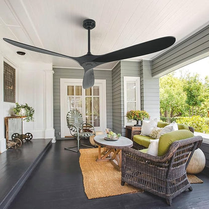 Ceiling Fan Without Light, 72 Inch Smart Wood Ceiling Fan no Lights, Compatible with Alexa/Google, 3 Natural Walnut Black Blades, Remote, Quiet Reversible DC Motor for Indoor Outdoor