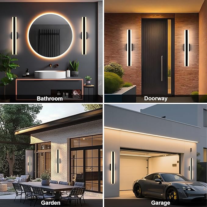TODOLUZ 2-Pack 24-Inch LED Outdoor Wall Light Fixture, IP65 Waterproof 17W Exterior Linear Wall Mount Lighting, 5 Color Temperature Mode (3000K/3500K/4500K/5000K/6000K)
