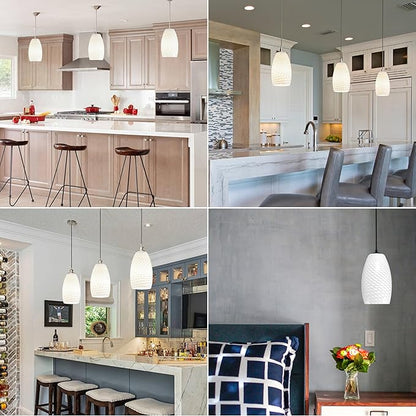 GO&SO 3 Packs Milky-White Ripple Oval Glass Lamp Shades - Hand-Blown Art Glass Pendant Light Fixture, E26 Base, 7.8"H, 1.57" Fitter, Mini Chandelier Replacement Shades Set for Kitchen Dining Room