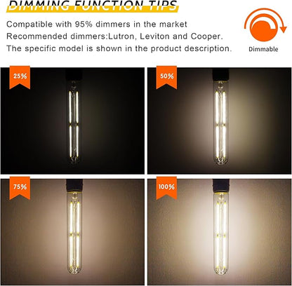 Tubular Light Bulb 7.3 Inch Dimmable T10 LED Bulb E26 6W 60 Watts Edison Bulbs 4000K White Light,185mm Long for Wall Sconces, Pendant, Livingroom, 4-Pack