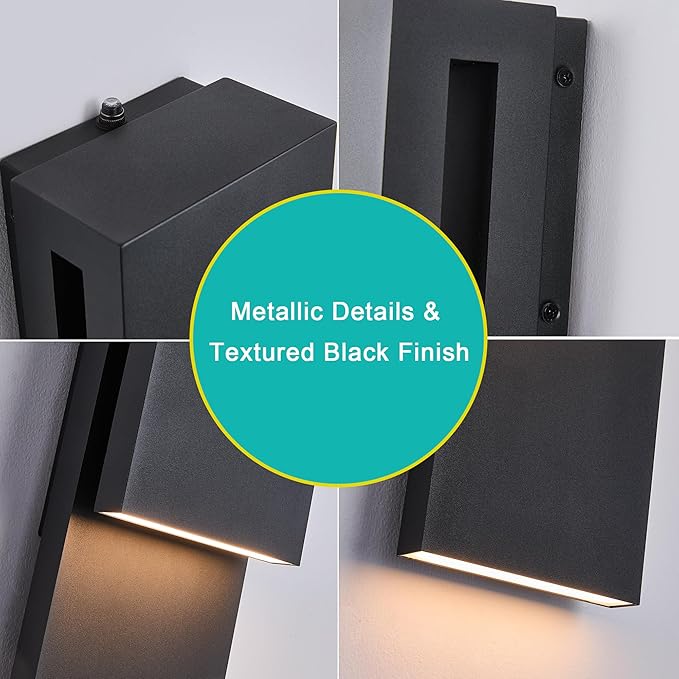 Dusk to Dawn Outdoor Wall Lights 2 Packs,Modern Minimalist Outdoor Fixture Wall Mount,Anti-Rust Sturdy & Sleek Outside Lights for House Porch Garage Patio,3000K 17W Integrated LED