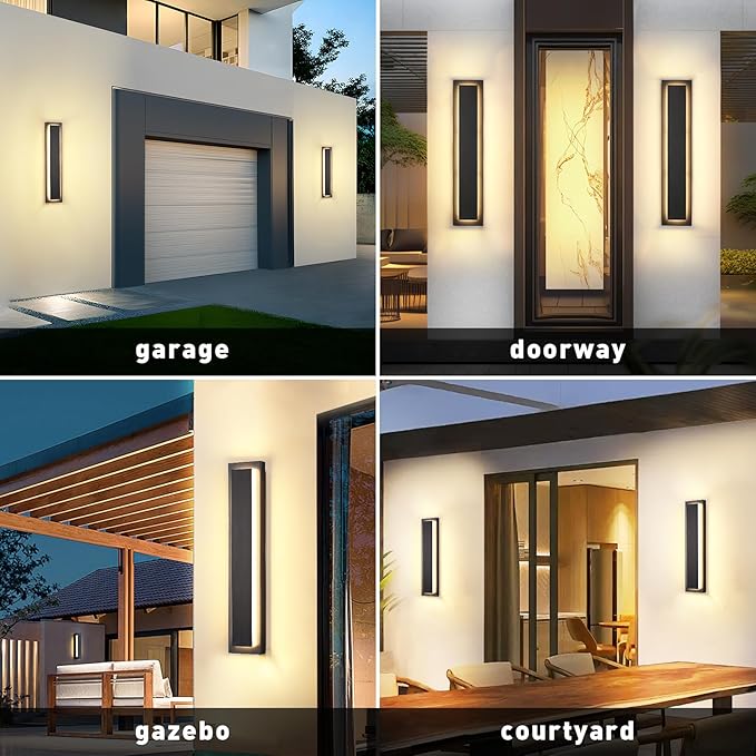 24 in Porch Lights Outdoor Sconce Lights,Modern Exterior Front Door Lighting Fixtures,Black Led Long Outdoor Wall Light,Waterproof Outside Lights for House,Patio,Garage,24 W Warm White 1 Pack