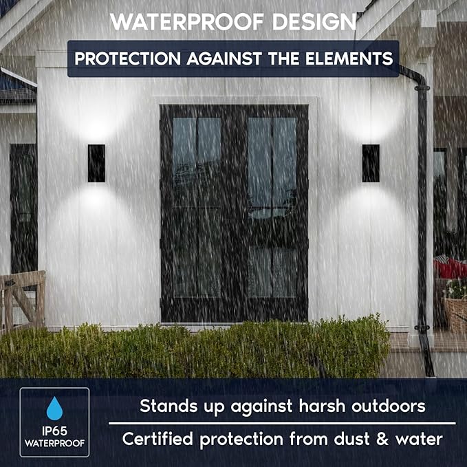 LUXRITE Dusk to Dawn LED Modern Outdoor Wall Lights, 12", Up or Up and Down Light, 3CCT 3000K-5000K, Waterproof Square Wall Sconce, 20/30/40W, Dimmable, IP65, ETL - Porch Patio Garage (2 Pack)