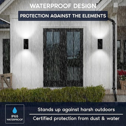 LUXRITE Dusk to Dawn LED Modern Outdoor Wall Lights, 12", Up or Up and Down Light, 3CCT 3000K-5000K, Waterproof Square Wall Sconce, 20/30/40W, Dimmable, IP65, ETL - Porch Patio Garage (2 Pack)