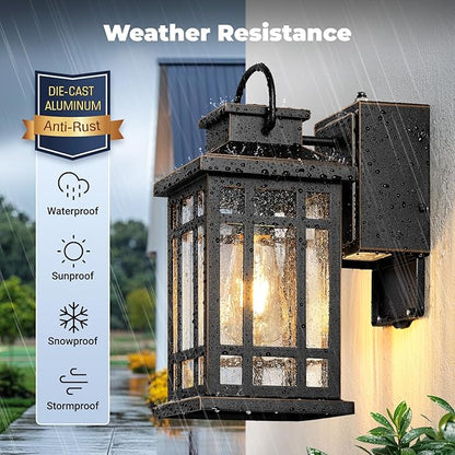 Exterior Lighting Fixtures with GFCI Outlet, Modern Black Outdoor Wall Light Fixture with Gold Trim, Dusk to Dawn Outside Lights for House, Garage, Garden, Porch, Hardwired, Easy-to-Install