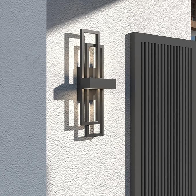 LamQee 2 Pack 20" Modern Outdoor Wall Light, Integrated LED 1000LM Exterior Lighting Fixture Rectangle Outdoor Sconce, Matte Black Metal Wall Mount Porch Light Outside Lamp for House Garage Door Patio