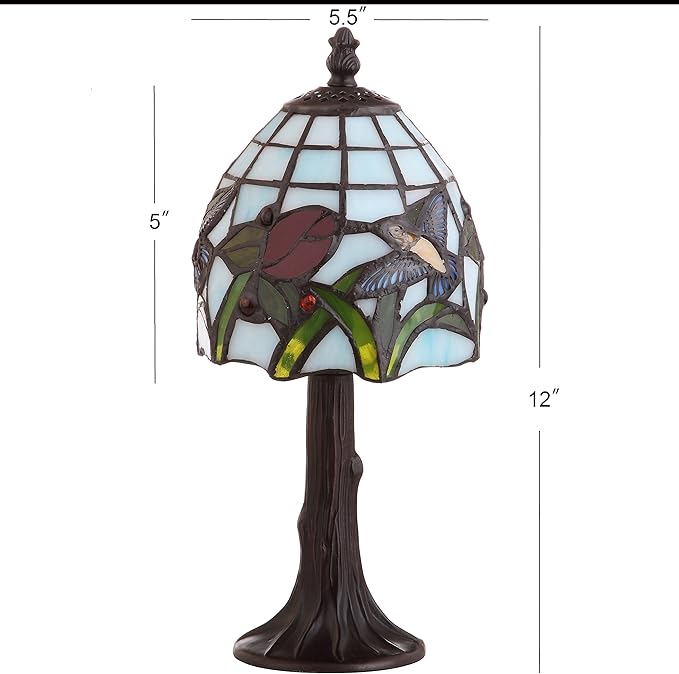JONATHAN Y JYL8014A 12" Tiffany-Style Hummingbird Table Lamp, Traditional Bronze Accent Lamp with Handcrafted Stained Glass Shade for Bedroom Nightstand, Living Room, Desk, LED Bulb Included