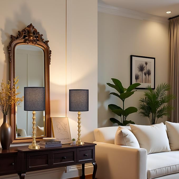 30.5" Gold Buffet Table Lamps Set of 2 with Black Shade, Tall Skinny Black Gold Lamps Set of 2 for Living Room, Sideboard & Home Office