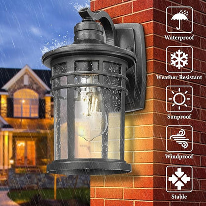 Darkaway Outdoor Porch Lights Wall Mount, Outdoor Light Fixtures Sconces Wall Lighting with Seeded Glass Waterproof Exterior Lights for Patio Yard House Hallway Doorway Garage(2 Pack, Black)