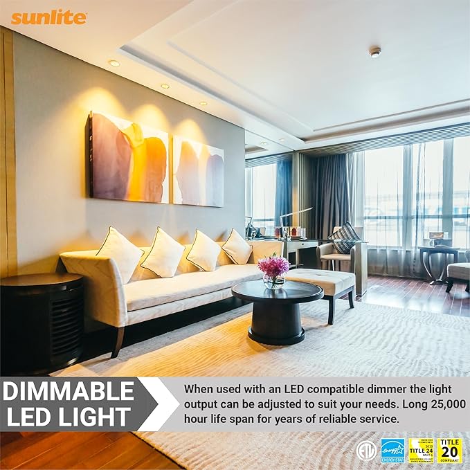 Sunlite LED PAR20 Light Bulb, 6 Watt (50W Halogen EQ), 500 Lumens, 35° Flood Beam, Medium E26 Base, 90 CRI, Dimmable, Title-20/24/CEC Compliant, 120V, ETL Listed, 2700K Soft White, 6 Count