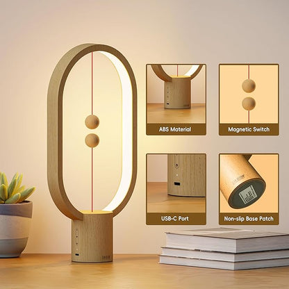 Table Lamp for Bedroom - Balance Lamp,Bedside Lamp with Touch Dimmer,Christmas Gifts,Nightstand Lamp,3 Level Brightness Rechargered Night Light for Home,Office,College Dorm (Wood Color)